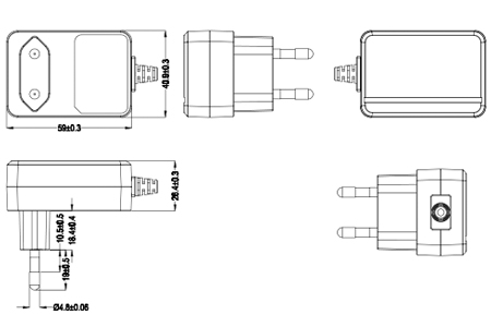 Drawing of 20W Korea Plug Wall Mount Power Adapters